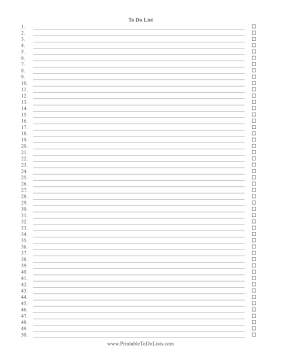 Numbered Checklist To 50 Paper
