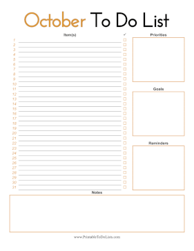 October To Do List Paper