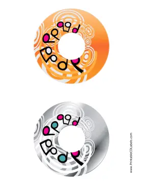 Orange Silver Swirling Notes Music CD-DVD Labels Paper