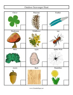 Outdoor Scavenger Hunt Score Sheet Paper