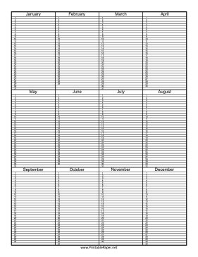Perpetual Calendar - Single Page Paper