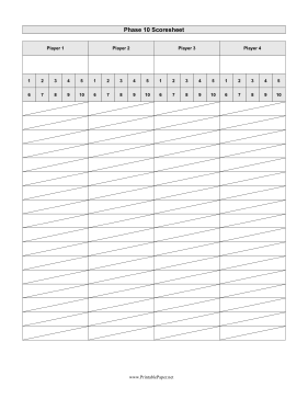 Phase 10 Scoresheet Paper