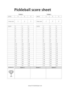 Pickleball Score Sheet Paper
