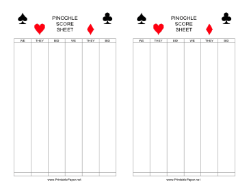 Pinochle Score Pad Paper