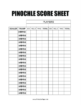 Pinochle Score Sheet Paper