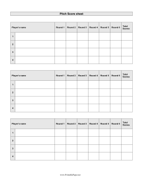 Pitch Scoresheet Paper