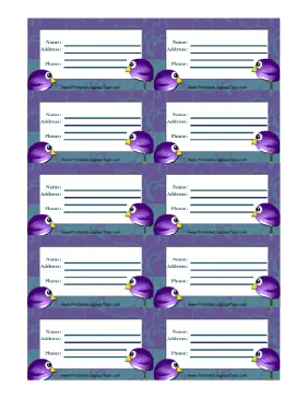 Purple Bird Luggage Tag Paper