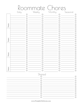 Roommate Chore Checklist Paper