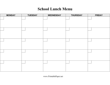 School Lunch Menu Template Paper