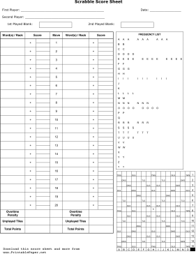 Scrabble Score Sheet Paper