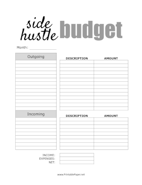 Side Hustle Budget Paper
