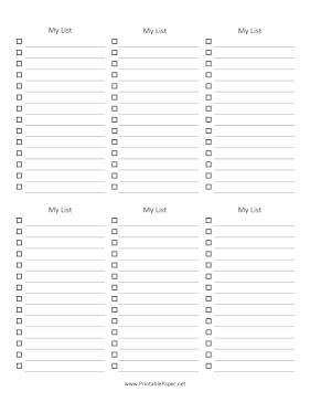 Six Blank Checklists Paper