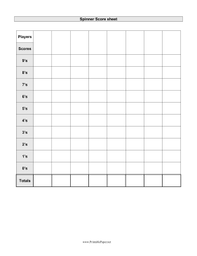 Spinner Scoresheet Paper