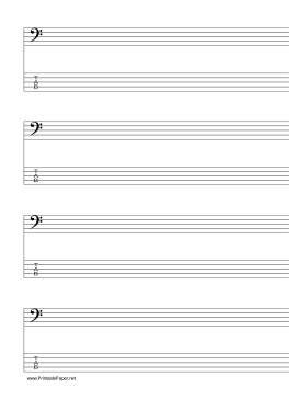 Staff and Tablature-Bass Clef-5 lines Music Paper Paper