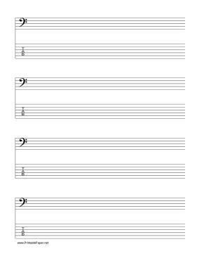 Staff and Tablature-Bass Clef-6 lines Music Paper Paper