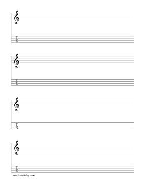 Staff and Tablature-Treble Clef-4 lines Music Paper Paper