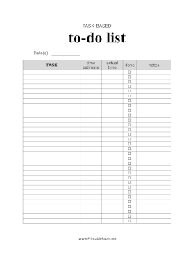 Task Based To Do List Paper