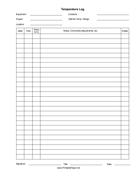 Temperature Log Paper