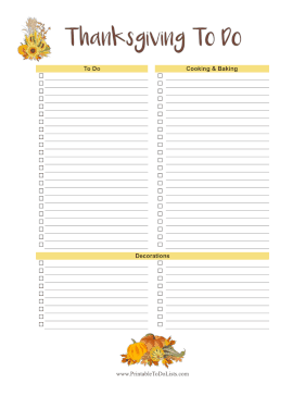 Thanksgiving To Do Paper
