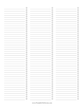 Three-Column Checklist Paper