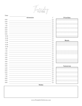 Thursday To Do List Paper