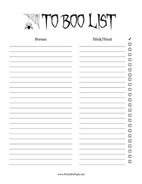 To Boo List Paper