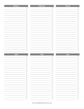 To Do List January-June Paper