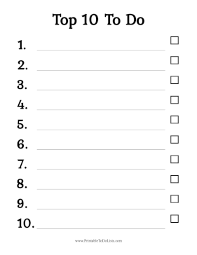 Top Ten To Do List Paper