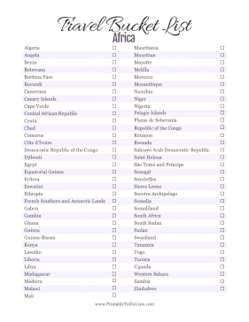 Travel Bucket List Africa Paper
