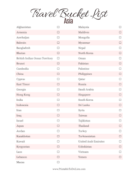 Travel Bucket List Asia Paper