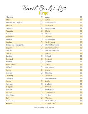 Travel Bucket List Europe Paper