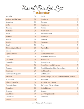 Travel Bucket List The Americas Paper
