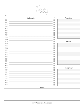 Tuesday To Do List Paper
