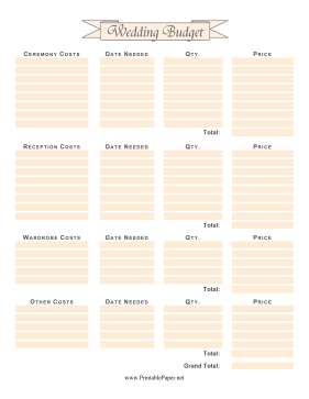 Wedding Budget Paper