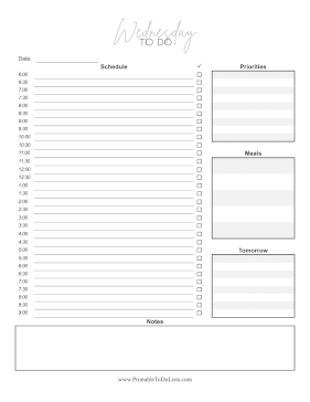 Wednesday To Do List Paper