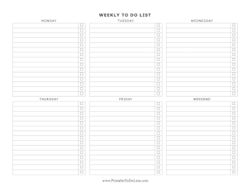 Weekday Weekly To Do List Landscape Paper