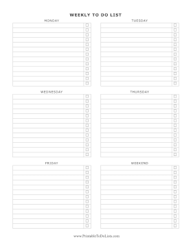 Weekday Weekly To Do List Portrait Paper