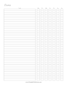 Weekly Chore Chart Paper