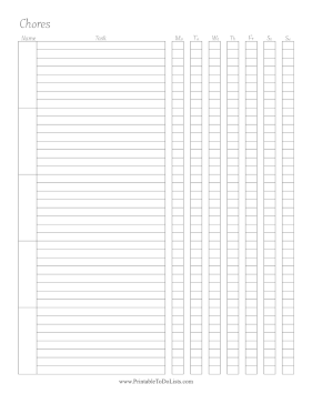 Weekly Chore Chart for Multiple People Paper
