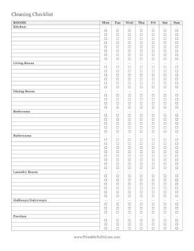 Weekly Cleaning Checklist Paper