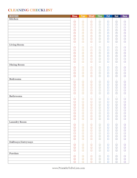 Colorful Weekly Cleaning Checklist  Paper