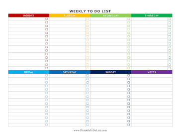 Colorful Weekly To Do List Landscape Paper