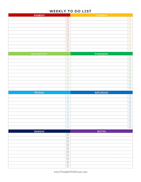 Colorful Weekly To Do List Portrait Paper