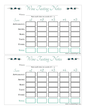 Wine Tasting Score Card Paper