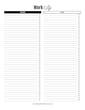 Work Life Checklist Paper