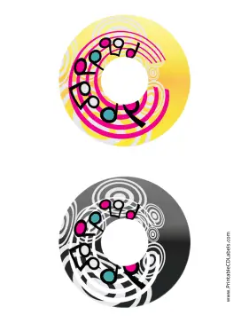 Yellow Black Swirling Notes Music CD-DVD Labels Paper