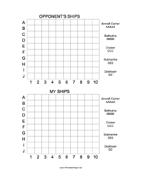 Tung lastbil Brug for øjenvipper Printable Battleship Game