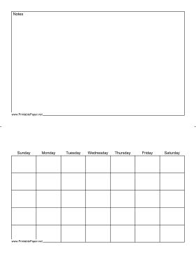 Monthly Calendar (half page with notes) Paper