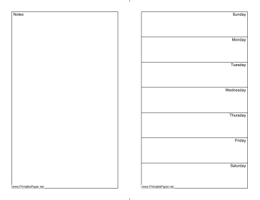 Weekly Calendar (half page with notes on left) Paper