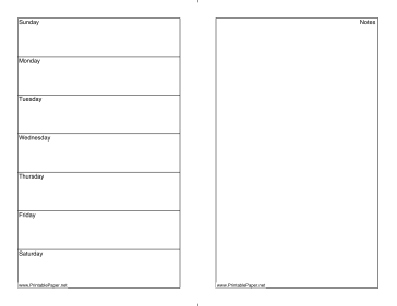 Weekly Calendar (half page with notes on right) Paper